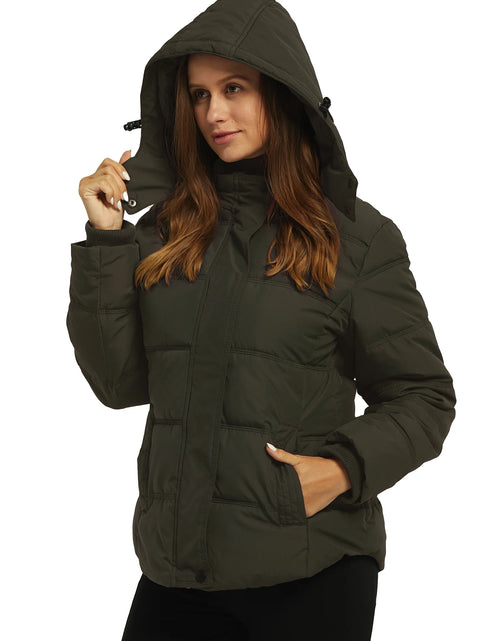 Load image into Gallery viewer, Women&#39;S Winter Coat Quilted Puffy Coats Puffer Jacket Parka with Hood Army Green L
