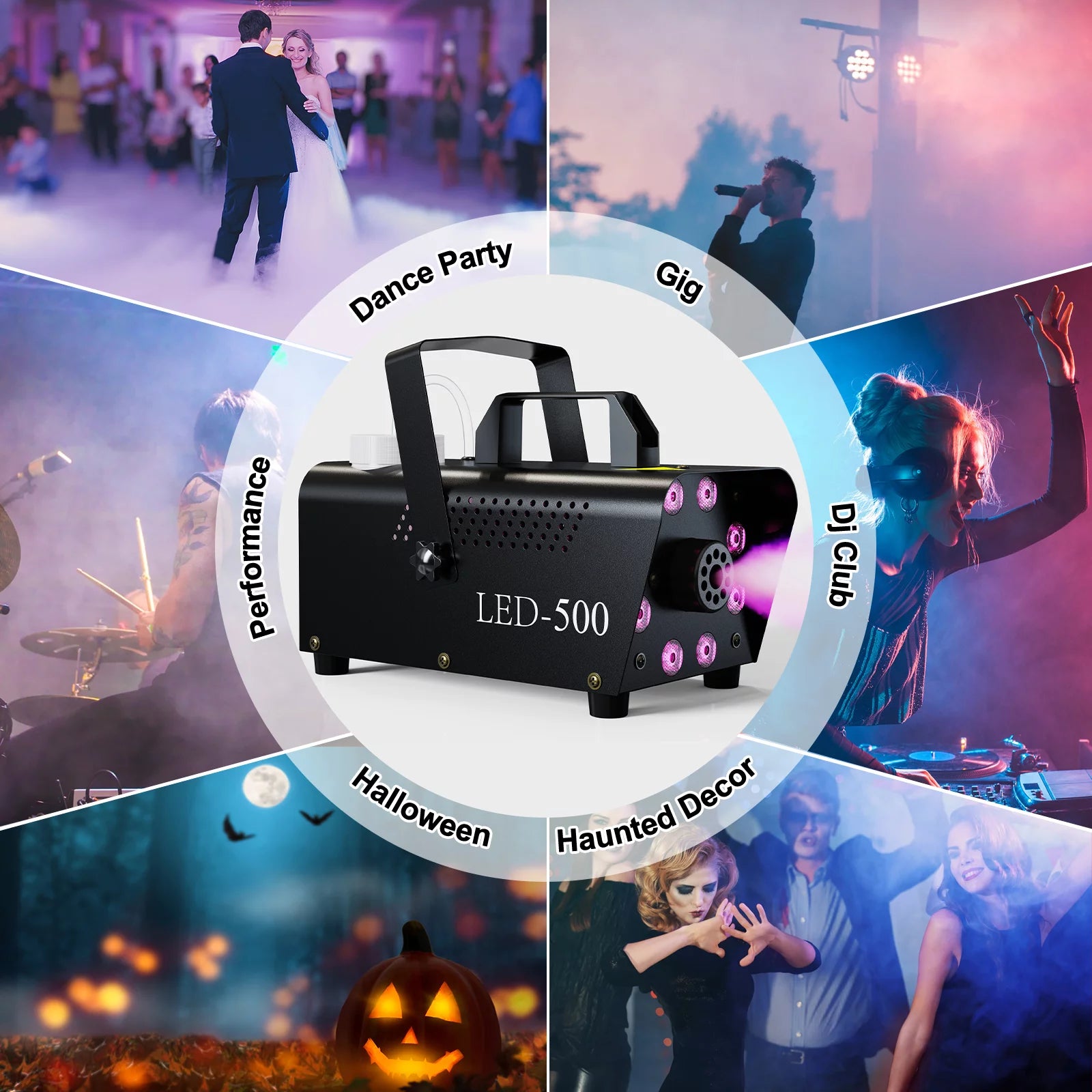 Halloween Smoke Machine, Fog Machine Indoor- 3 Stage LED Lights with 13 Colors & Strobe Effect, with Receiver and Wireless Remote Controls, 4.18 Pounds