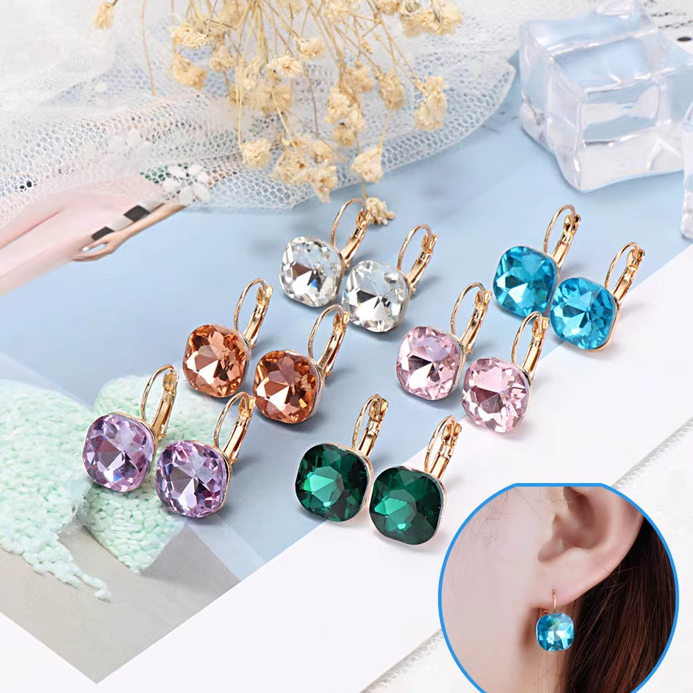 Square Shiny Pendant Earrings Multicolor Wild Earrings Elegant Simple Wedding Earrings Women Girls Jewelry