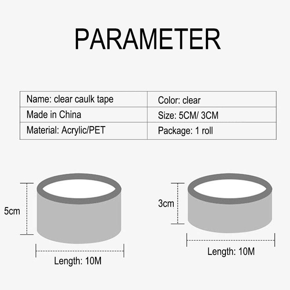 Caulk Tape Clear 2 Inch X 33 Feet, Waterproof, Self Adhesive, Anti-Grease, PMMA Sealing Caulking Strip for Kitchen Sink Bathtub Bathroom Shower Toilet