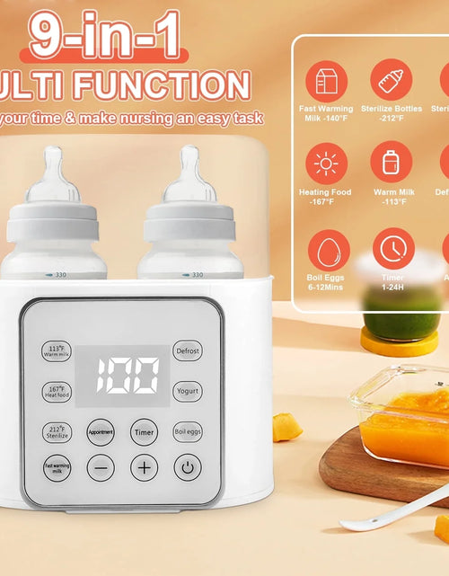 Load image into Gallery viewer, Baby , 9 in 1 Double Bottles Milk Warmer for Baby, Fast Food Heater &amp; Defrost Warmer with Timer, LCD Display, Timer &amp; 24H Temperature Control for Breastmilk &amp; Formula
