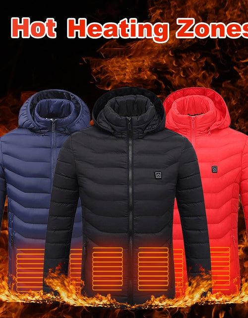 Load image into Gallery viewer, Men Heated Puffer Jacket Electric Heating Coat Insulated Hood Windbreaker
