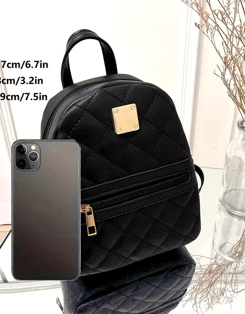 Load image into Gallery viewer, Women&#39;S Cute Small Backpack Rhombic Pattern Backpack with Adjustable Strap Zipper Casual Shoulder Black Mobile Bag
