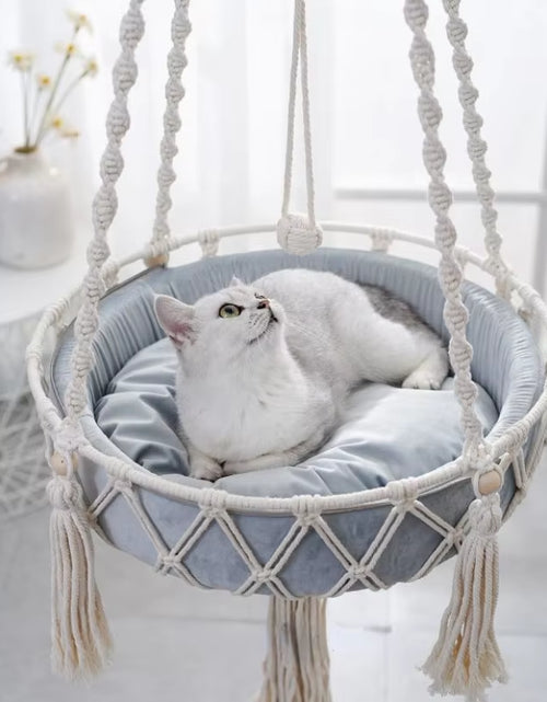 Load image into Gallery viewer, Pet Cat Hammock Swing Bed Bohemian Handwoven Tapestry Cotton Macrame for Home Bedroom Decoration Wall Hanging without Mat
