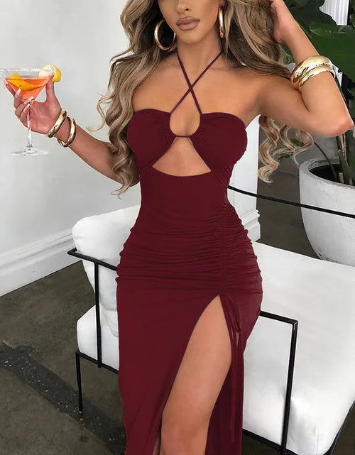 Load image into Gallery viewer, Sleeveless Sexy Dress Women Clothing Backless Hollow Out Slim Party Dresses Fashion Casual Summer Bodycon Elegant Split Dress
