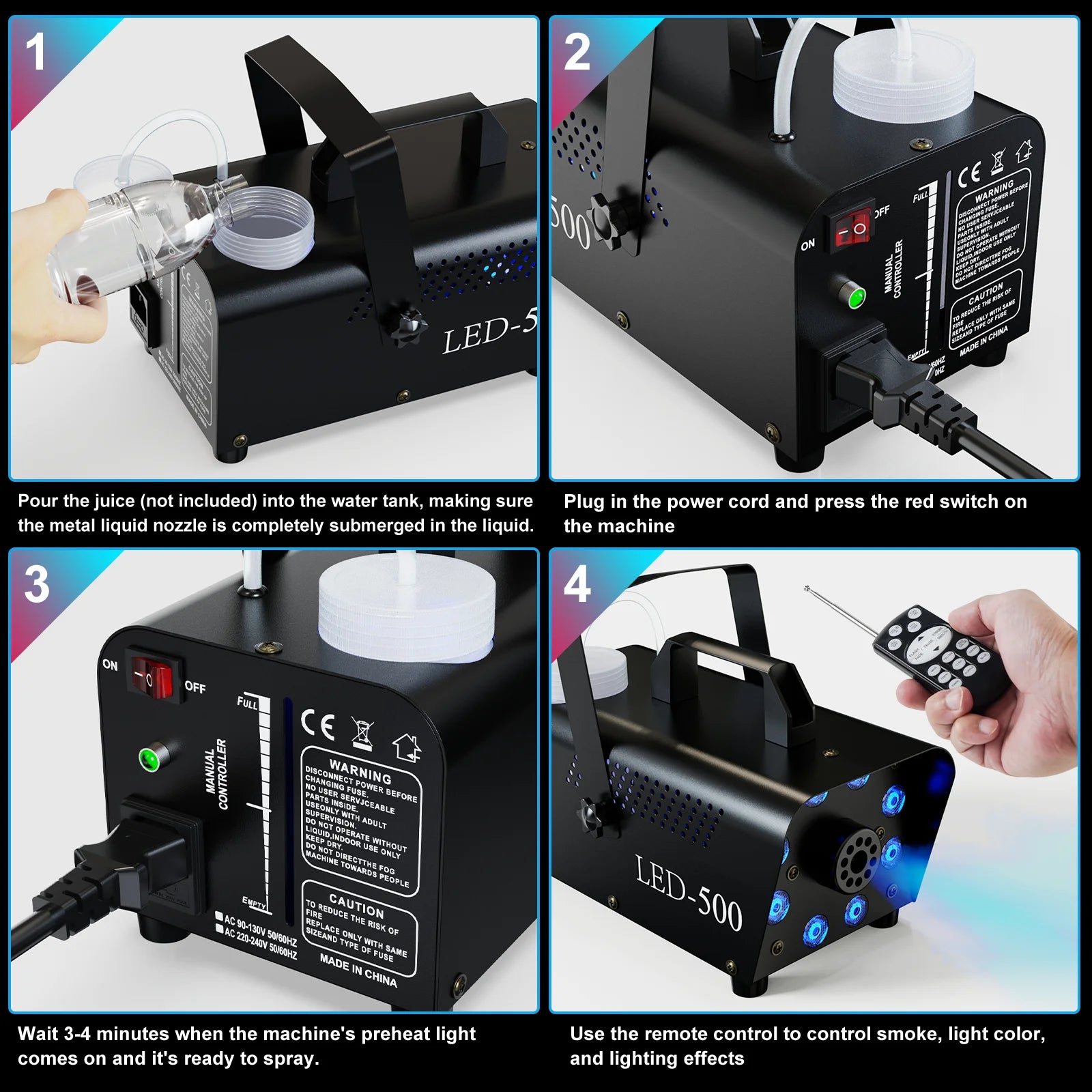 Halloween Smoke Machine, Fog Machine Indoor- 3 Stage LED Lights with 13 Colors & Strobe Effect, with Receiver and Wireless Remote Controls, 4.18 Pounds