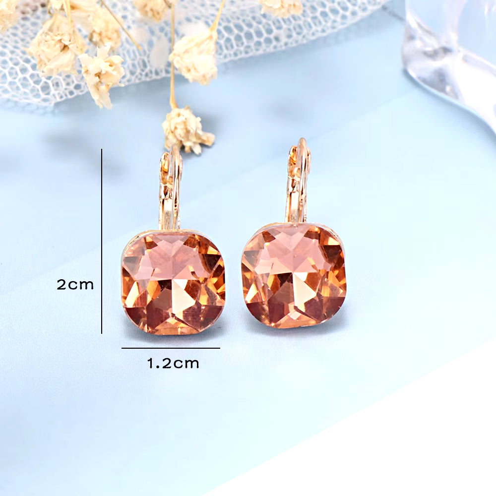 Square Shiny Pendant Earrings Multicolor Wild Earrings Elegant Simple Wedding Earrings Women Girls Jewelry