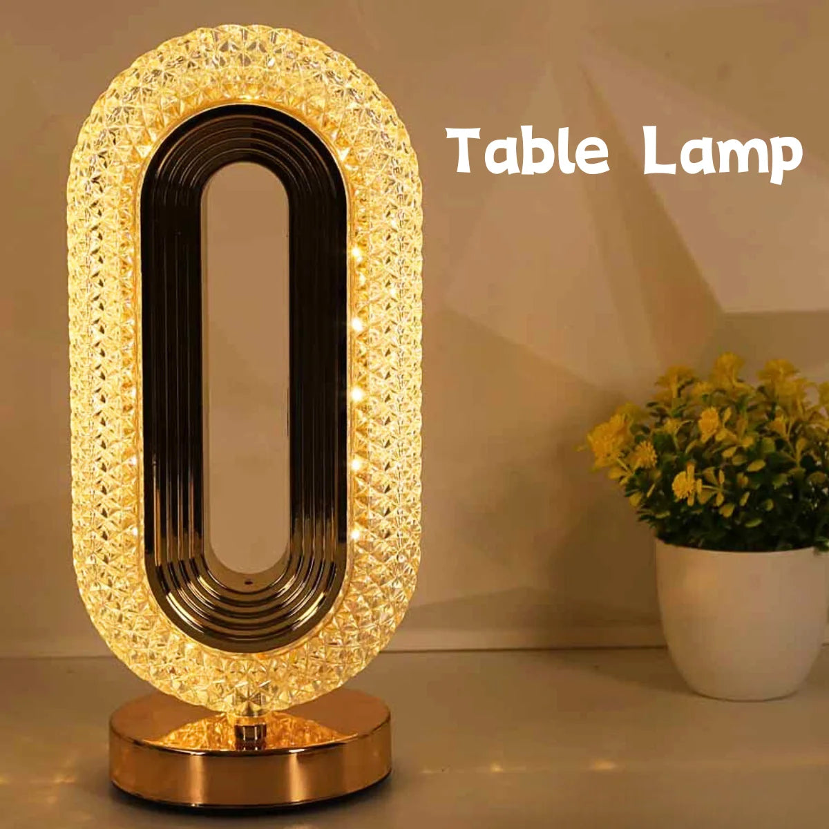 Modern Luxury Oval USB Rechargeable Crystal Table Lamp Living Room Bedroom Bedside Creative Decoration Atmosphere Night Light