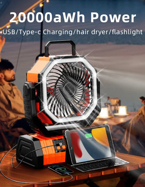 Load image into Gallery viewer, 20000Mah Battery Operated Fan, Portable Rechargeable Desk/Camping Fan with LED Light and Hook, Outdoor Fan for Tent Car Trip
